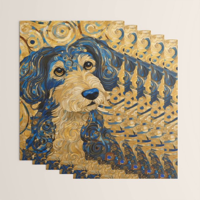 Cute Blue and Gold Klimt Dog Wrapping Paper Gallery Image 3