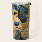 Cute Blue and Gold Klimt Dog Travel Mug Gallery Image 2