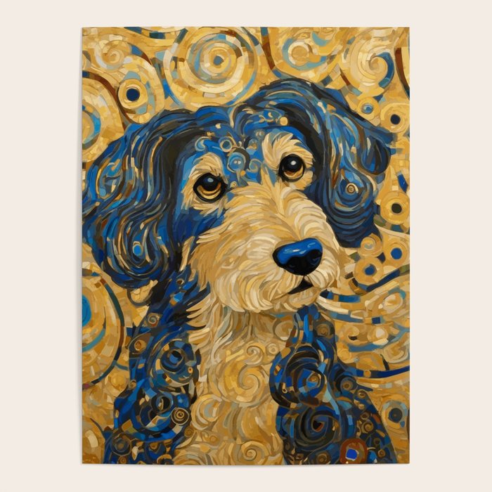 Cute Blue and Gold Klimt Dog Poster Gallery Image 4
