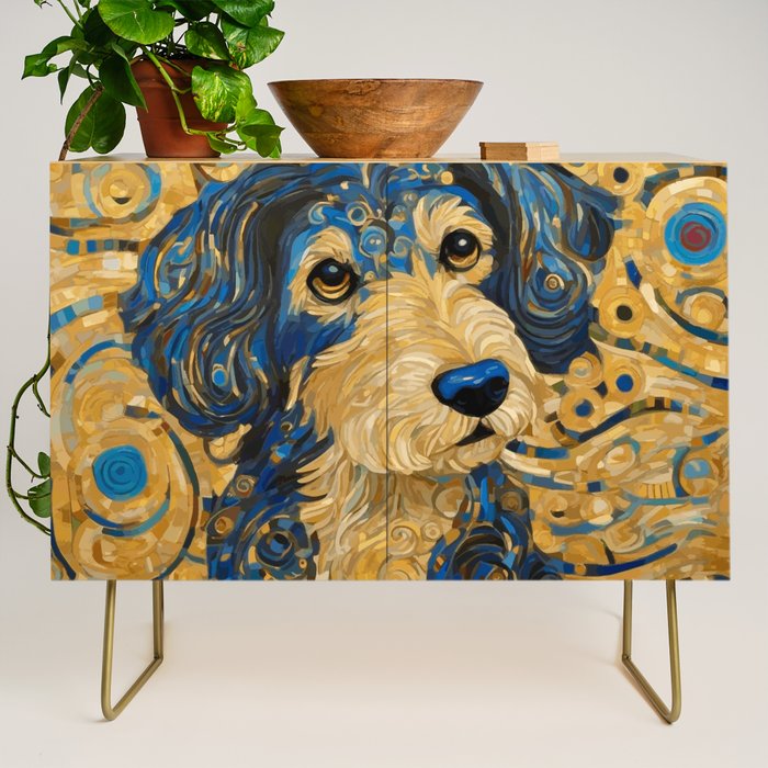 Cute Blue and Gold Klimt Dog Credenza Gallery Image 1