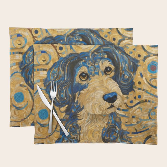Cute Blue and Gold Klimt Dog Placemat Gallery Image 1