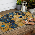Cute Blue and Gold Klimt Dog Outdoor Rug Gallery Image 2