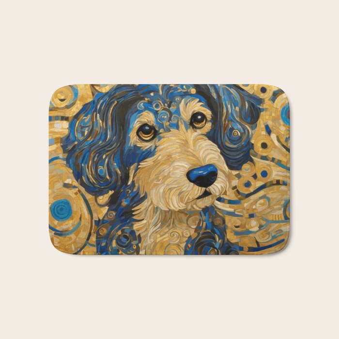Cute Blue and Gold Klimt Dog Bath Mat Gallery Image 1