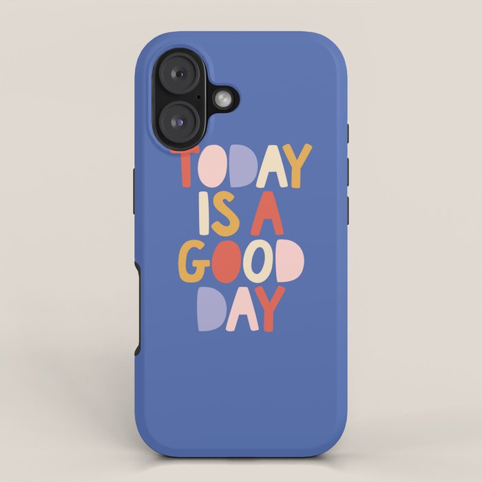 Today is a Good Day in blue red peach pink and mustard yellow iPhone Case Gallery Image 1