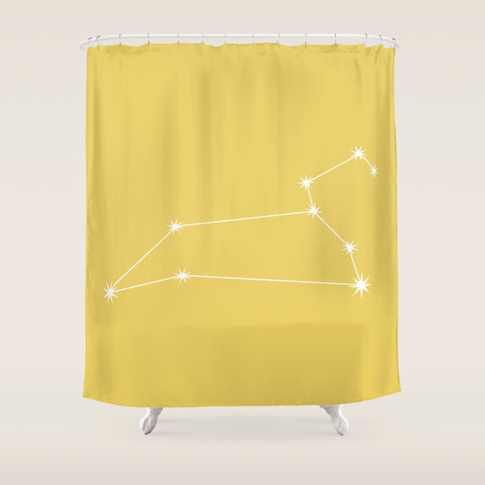 Leo Zodiac Star Constellation Line Art Soft Yellow Shower Curtain Gallery Image 1