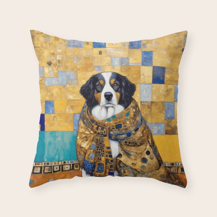 Klimt Dog with Colorful Shawl Throw Pillow Gallery Image 6