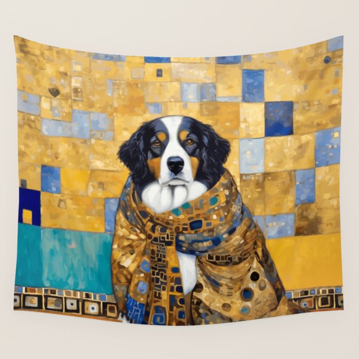 Klimt Dog with Colorful Shawl Wall Tapestry Gallery Image 1