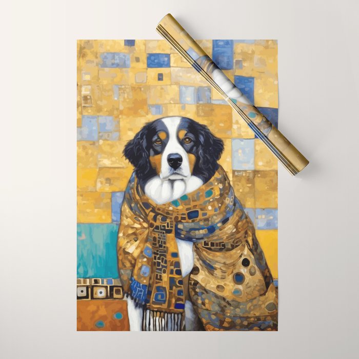 Klimt Dog with Colorful Shawl Wrapping Paper Gallery Image 1