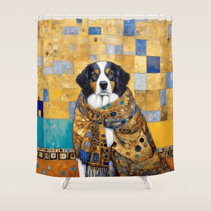 Klimt Dog with Colorful Shawl Shower Curtain Gallery Image 1