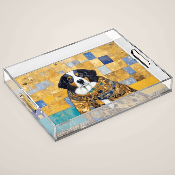 Klimt Dog with Colorful Shawl Acrylic Tray Gallery Image 1