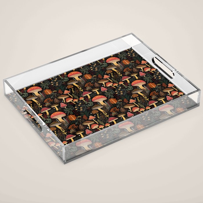 Dark Forest Magic Mushrooms Art Acrylic Tray Gallery Image 1