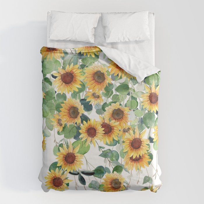 Sunflowers and Eucalyptus Garland  Duvet Cover Gallery Image 1