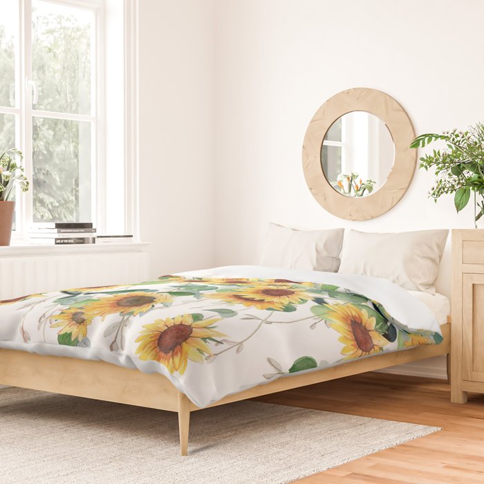 Sunflowers and Eucalyptus Garland  Duvet Cover Gallery Image 2