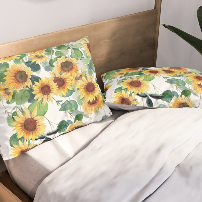 Sunflowers and Eucalyptus Garland  Pillow Sham Gallery Image 2