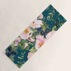 Floral Watercolor Rose Garden, Teal and Pink,  Vintage, Wall Art Boho Yoga Mat Gallery Image 1