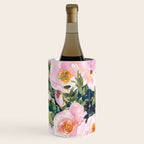 Floral Watercolor Rose Garden, Teal and Pink,  Vintage, Wall Art Boho Wine Chiller Gallery Image 1