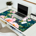 Floral Watercolor Rose Garden, Teal and Pink,  Vintage, Wall Art Boho Desk Mat Gallery Image 2