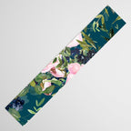 Floral Watercolor Rose Garden, Teal and Pink,  Vintage, Wall Art Boho Table Runner Gallery Image 3