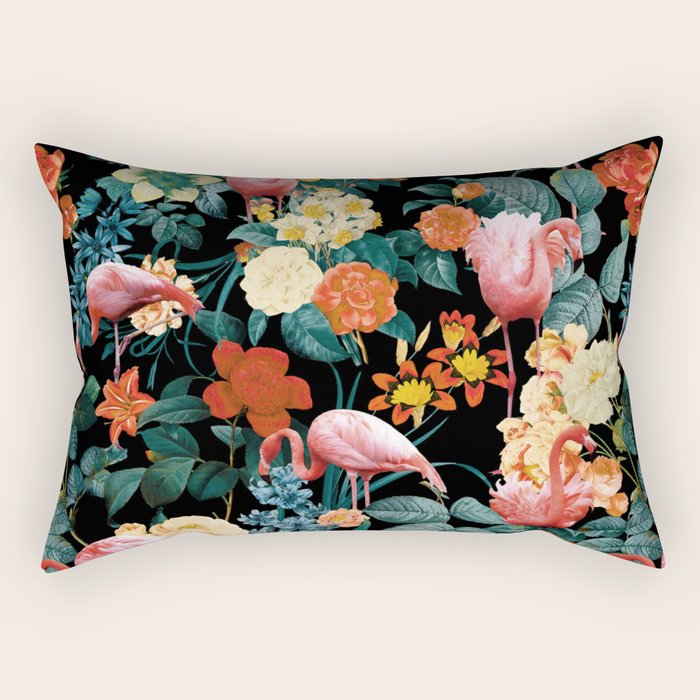 Floral and Flemingo II Pattern Rectangular Pillow Gallery Image 1