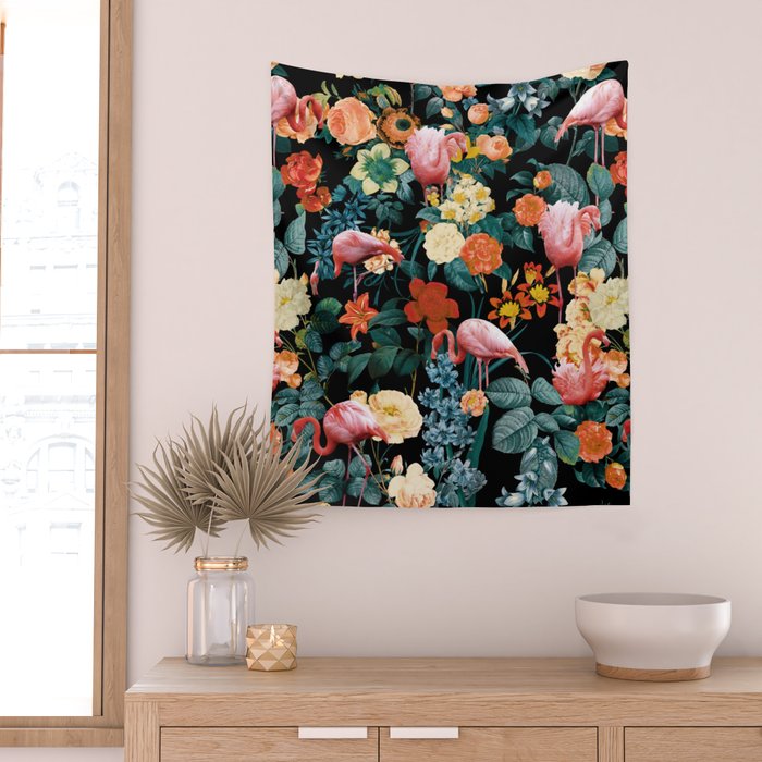 Floral and Flemingo II Pattern Wall Tapestry Gallery Image 2
