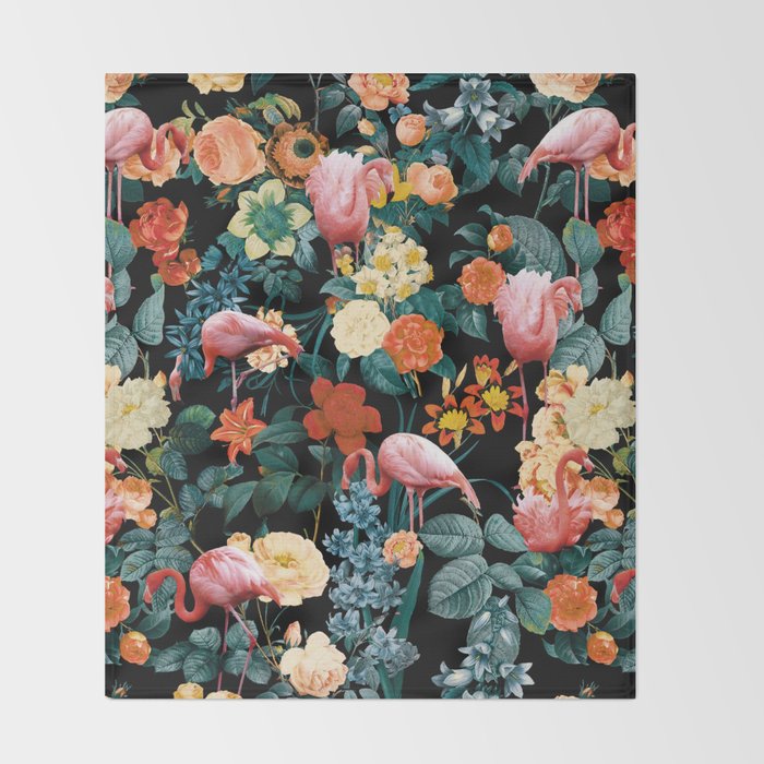 Floral and Flemingo II Pattern Throw Blanket Gallery Image 2