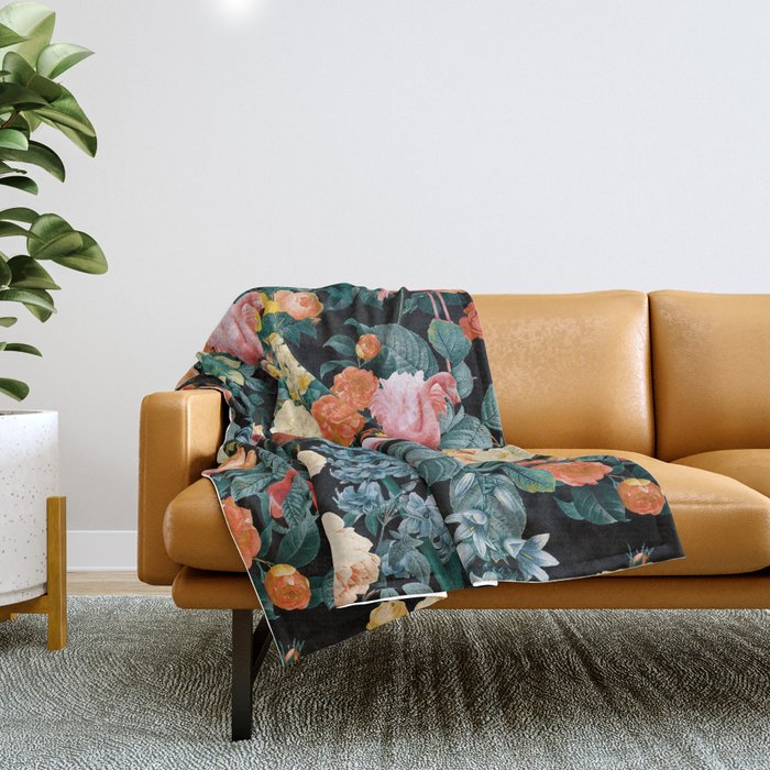 Floral and Flemingo II Pattern Throw Blanket Gallery Image 1