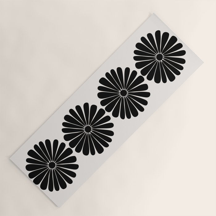 Retro Daisy Abstract I Black and White Bold Floral Yoga Mat Gallery Image 1