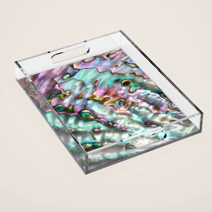 Glowing Cotton Candy Pink & Green Abalone Mother of Pearl Acrylic Tray Gallery Image 1