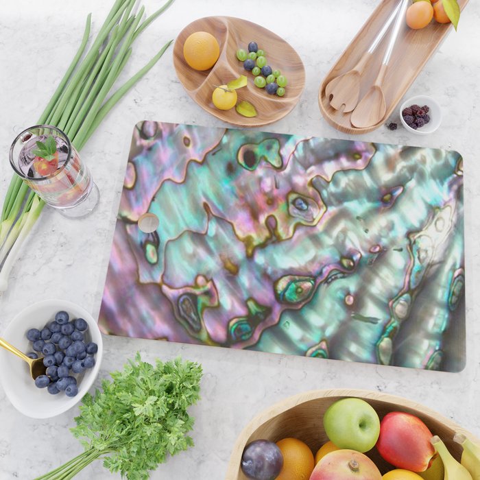 Glowing Cotton Candy Pink & Green Abalone Mother of Pearl Cutting Board Gallery Image 2