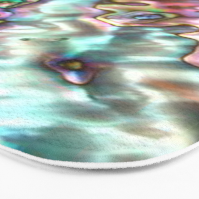Glowing Cotton Candy Pink & Green Abalone Mother of Pearl Bath Mat Gallery Image 3