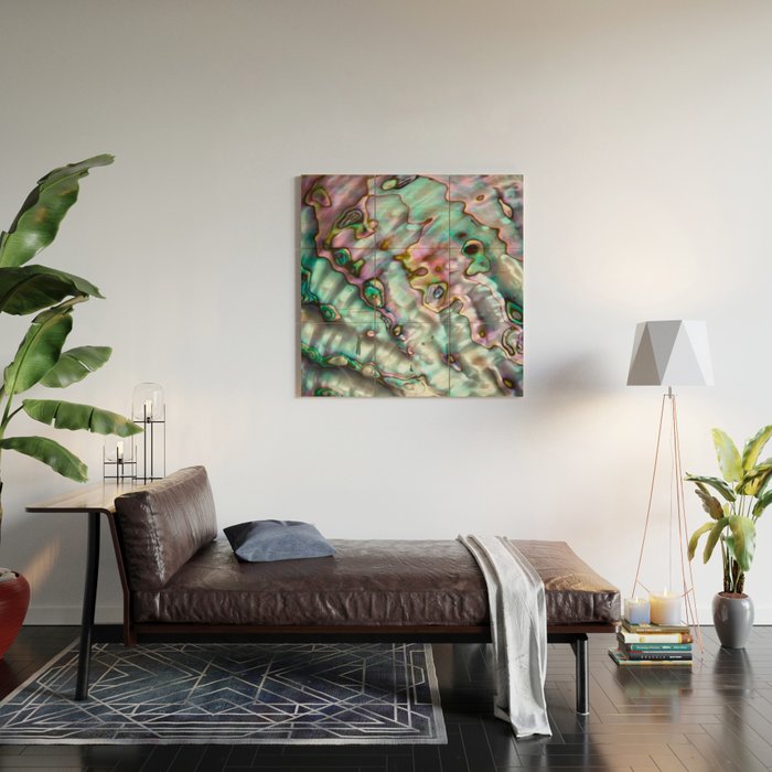 Glowing Cotton Candy Pink & Green Abalone Mother of Pearl Wood Wall Art Gallery Image 2