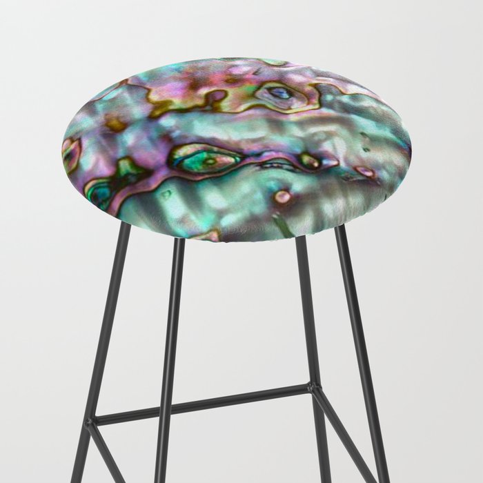 Glowing Cotton Candy Pink & Green Abalone Mother of Pearl Stool Gallery Image 2