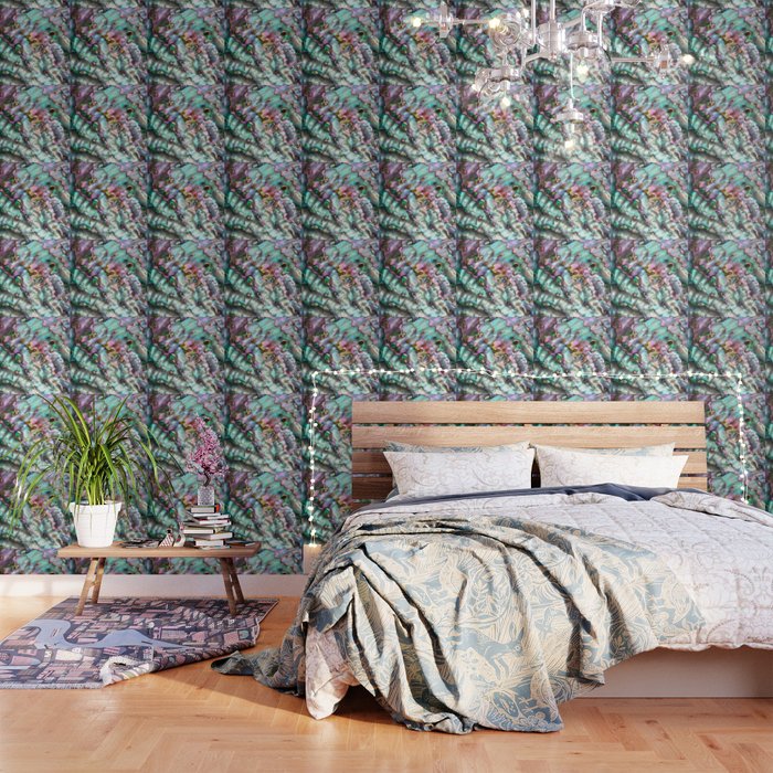 Glowing Cotton Candy Pink & Green Abalone Mother of Pearl Wallpaper Gallery Image 1