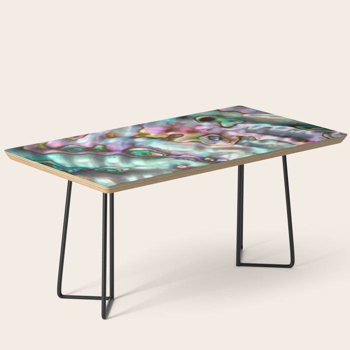 Glowing Cotton Candy Pink & Green Abalone Mother of Pearl Coffee Table Gallery Image 1