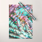 Glowing Cotton Candy Pink & Green Abalone Mother of Pearl Wrapping Paper Gallery Image 1
