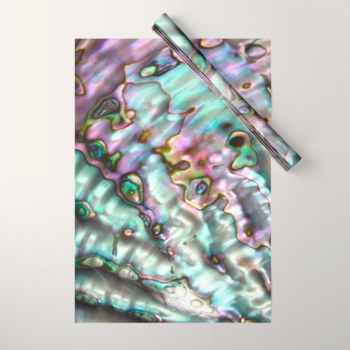 Glowing Cotton Candy Pink & Green Abalone Mother of Pearl Wrapping Paper Gallery Image 1