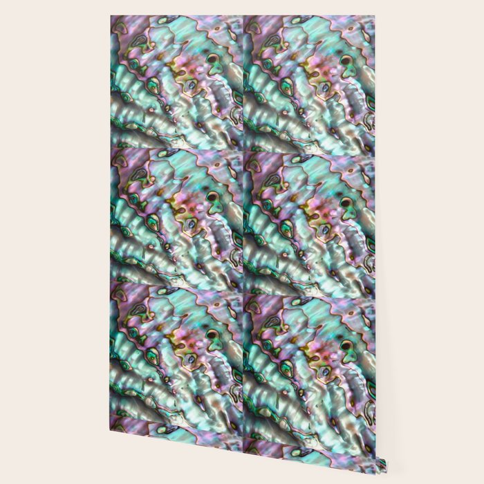Glowing Cotton Candy Pink & Green Abalone Mother of Pearl Wallpaper Gallery Image 2