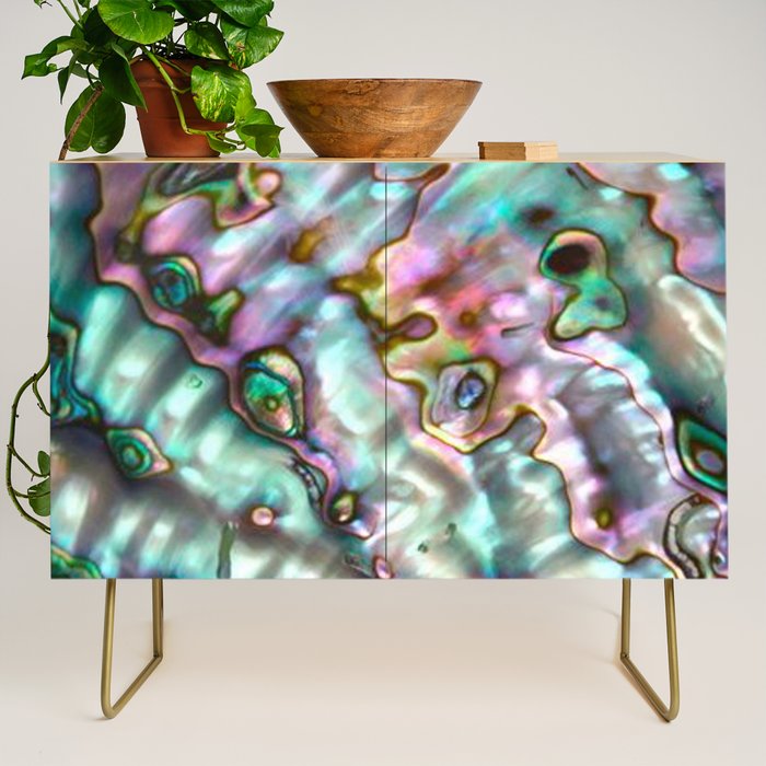 Glowing Cotton Candy Pink & Green Abalone Mother of Pearl Credenza Gallery Image 1