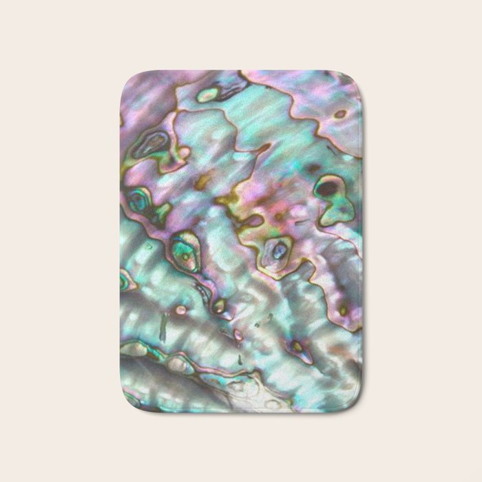 Glowing Cotton Candy Pink & Green Abalone Mother of Pearl Bath Mat Gallery Image 1