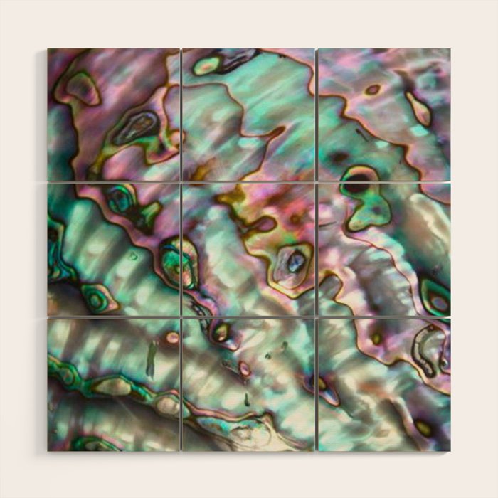 Glowing Cotton Candy Pink & Green Abalone Mother of Pearl Wood Wall Art Gallery Image 1
