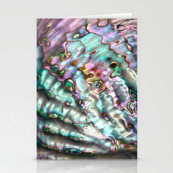 Glowing Cotton Candy Pink & Green Abalone Mother of Pearl Stationery Card Gallery Image 2