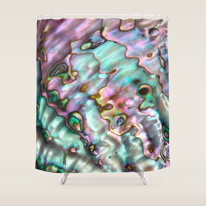 Glowing Cotton Candy Pink & Green Abalone Mother of Pearl Shower Curtain Gallery Image 1