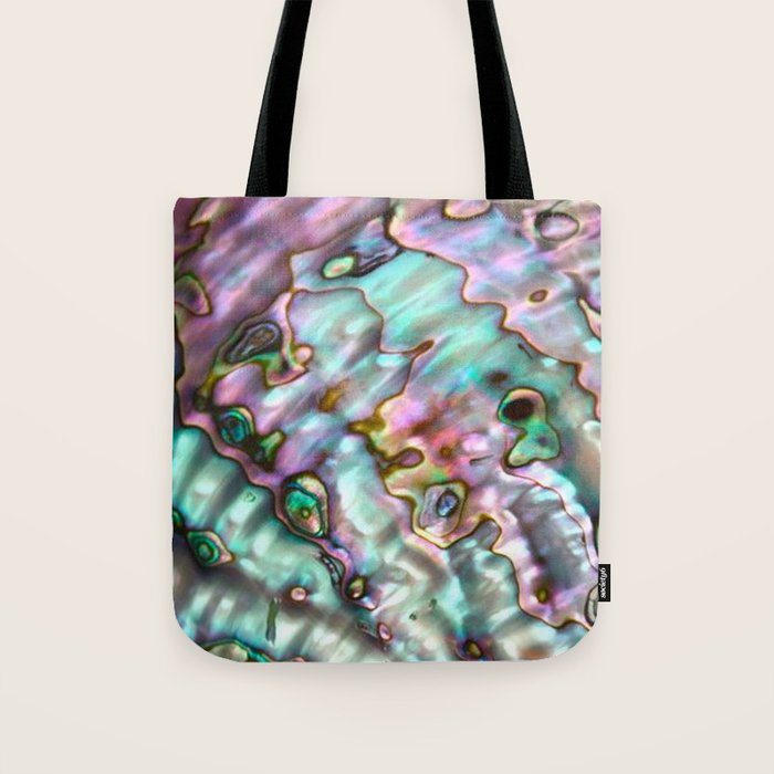 Glowing Cotton Candy Pink & Green Abalone Mother of Pearl Tote Bag Gallery Image 1
