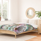 Glowing Cotton Candy Pink & Green Abalone Mother of Pearl Duvet Cover Gallery Image 2