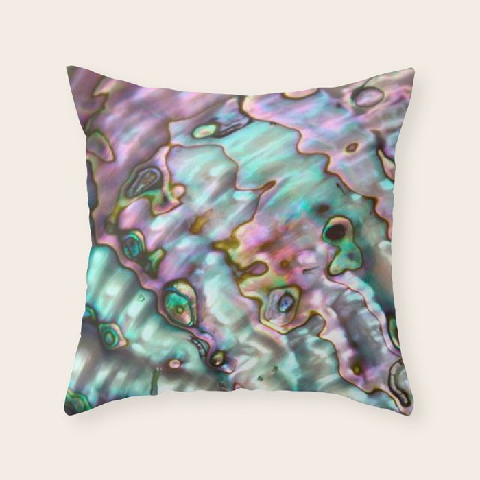 Glowing Cotton Candy Pink & Green Abalone Mother of Pearl Throw Pillow Gallery Image 1
