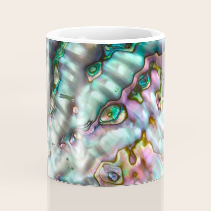 Glowing Cotton Candy Pink & Green Abalone Mother of Pearl Coffee Mug Gallery Image 4