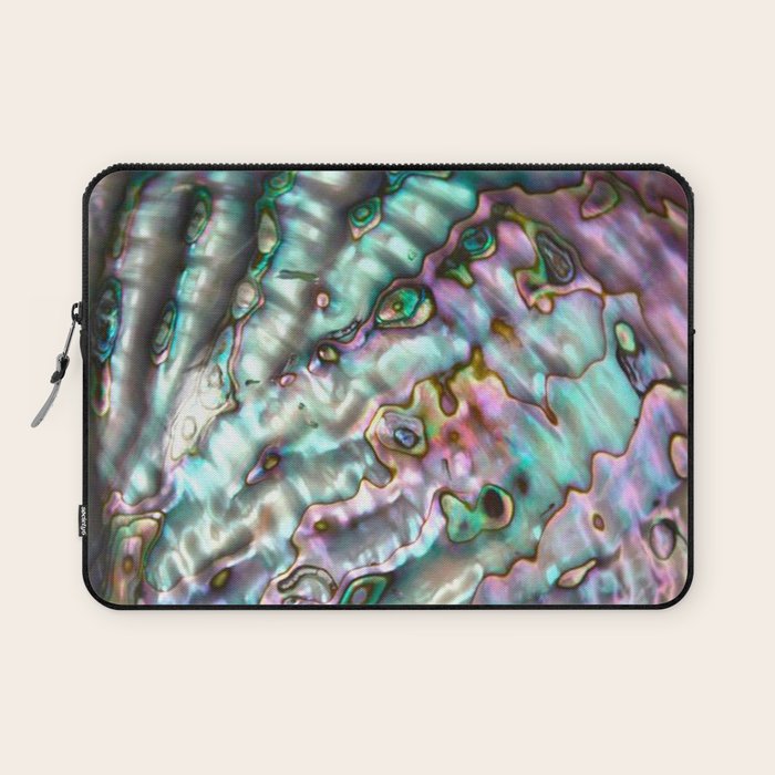 Glowing Cotton Candy Pink & Green Abalone Mother of Pearl Laptop Sleeve Gallery Image 1