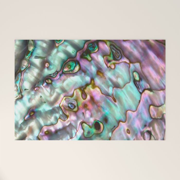 Glowing Cotton Candy Pink & Green Abalone Mother of Pearl Welcome Mat Gallery Image 1