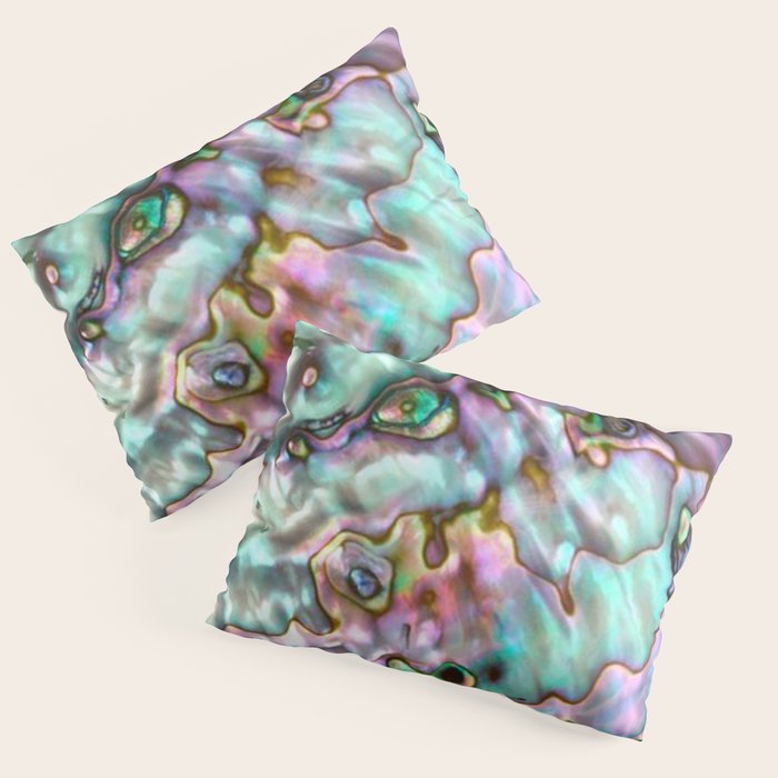Glowing Cotton Candy Pink & Green Abalone Mother of Pearl Pillow Sham Gallery Image 1