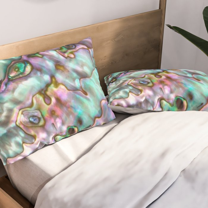 Glowing Cotton Candy Pink & Green Abalone Mother of Pearl Pillow Sham Gallery Image 2